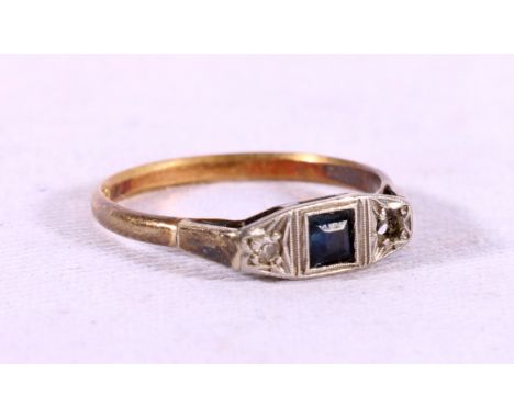 Art deco style 18ct gold sapphire and diamond ring size Q, 2.4g, missing one stone