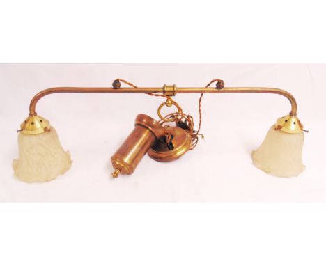 Two branch rise and fall light fitting with trumpet glass shades.