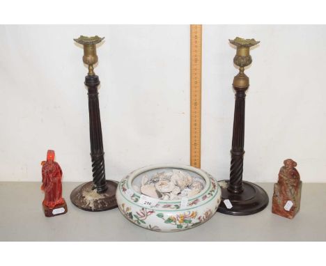 Mixed Lot:  Pair of candlesticks, bowl of sea shells etc