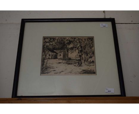 Continental School, circa 20th century, A village scene with a lone woman standing beneath the tree canopy, indistinctly sign