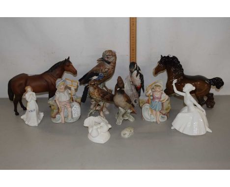 Mixed Lot: Various ornaments to include a Beswick matt finish horse, further Goebel bird models, continental bisque figures a