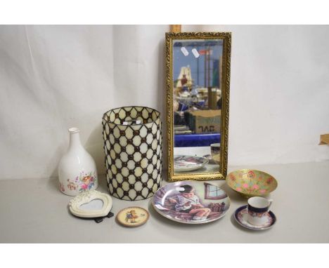 Mixed Lot: Small wall mirror, collectors plate, vase, light shade and other items