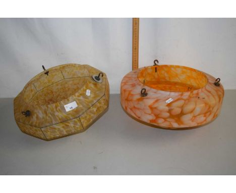 Two vintage marbled glass ceiling light shades