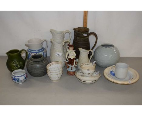Mixed Lot: Copeland Spode vase, various stone ware pottery items, 19th Century tea bowls and other ceramics