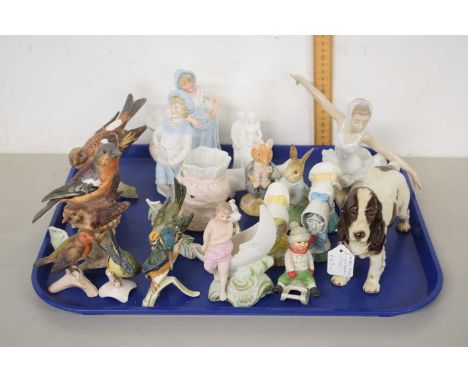 Mixed Lot: Various ornaments to include a Lladro ballerina, Worcester candle snuffers, Beatrix Potter figures, Goebel birds e