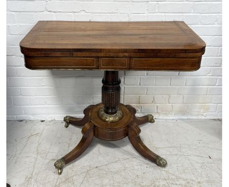 A REGENCY ROSEWOOD CARD TABLE WITH BRASS INLAY92cm x 76cm x 45cm