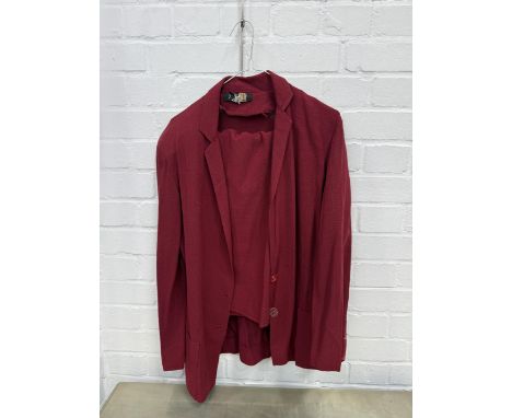 JEAN MUIR: A VINTAGE LADIES RED TWO PIECE JACKET AND SKIRT Provenance: Property of Kathryn Samuel, Telegraph Fashion Editor, 