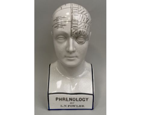 L.N. FOWLER: A CERAMIC PHRENOLOGY HEAD29cm H