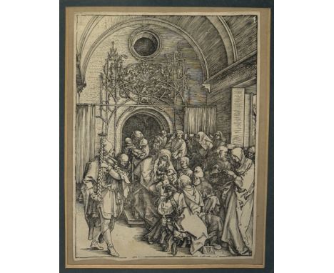 ALBRECHT DURER: A WOODCUT PRINT ON PAPER 'THE CIRCUMCISION OF CHRIST'30cm x 21cmFramed and glazed.