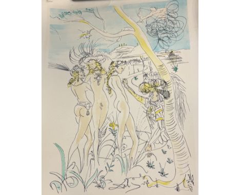 SALVADOR DALI: JUDGEMENT DE PARIS, HAND COLOURED PRINTSigned in the plate.