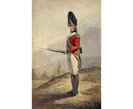 ALFRED CROWDY LOVETT C.B.E (BRITISH 1862-1919): A WATERCOLOUR PAINTING ON PAPER BOARD, AFTER SCOTT, KINGS OWN, CHANGE BAYONET