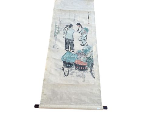 A CHINESE PAINTING ON SCROLL DEPICTING FRUIT SELLERS114cm x 54cmScroll 170cm x 67cm