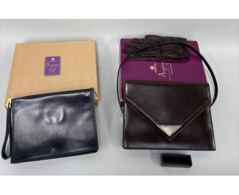 TWO ASPREY BAGS ONE BY LAUNER WITH A TORTOISE SHELL BOX AND A PAIR OF ASPREY LEATHER GLOVES