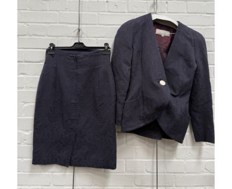 CATHERINE WALKER FOR THE CHELSEA DESIGN COMPANY LONDON: A PAISLEY BLUE JACKET AND SKIRTJacket size 12.Provenance: Property of