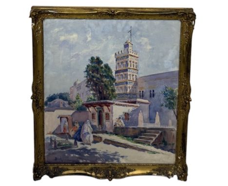 AN EARLY 20TH CENTURY WATERCOLOUR PAINTING ON PAPER DEPICTING THE MOSQUE DE SIDI ABDERAHAM ALGIERSInscribed to verso 'M.Birch