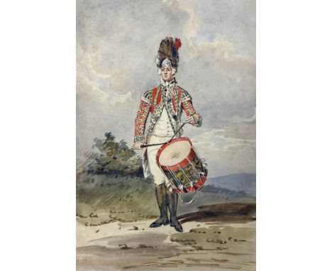 ALFRED CROWDY LOVETT C.B.E (BRITISH 1862-1919): A WATERCOLOUR PAINTING ON PAPER, AFTER EDWARD DAYES, DEPICTING THIRD REGT OF 