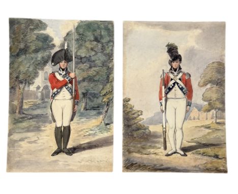 ALFRED CROWDY LOVETT C.B.E (BRITISH 1862-1919): TWO WATERCOLOUR PAINTING ON PAPER BOARD, AFTER SCOTT, ORDER ARMS, FIRST AND S