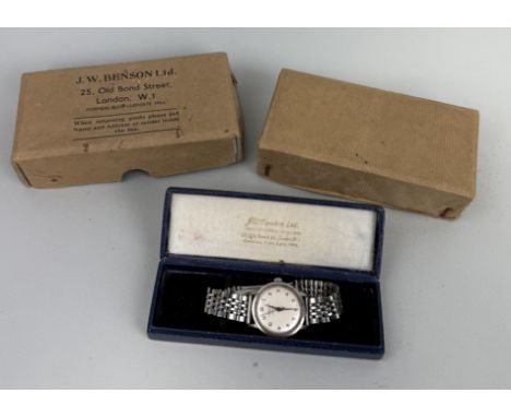 A J.W. BENSON LONDON AUTOMATIC STAINLESS STEEL WRISTWATCHWith box.