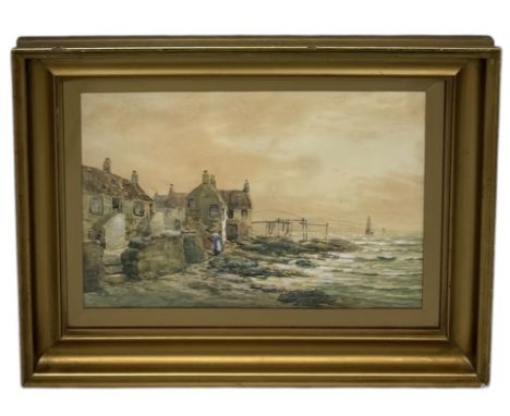 JOHN HAMILTON GLASS (1890-1925): A WATERCOLOUR PAINTING ON PAPER DEPICTING A FIGURE WALKING BY THE COAST50cm x 33cmFramed and