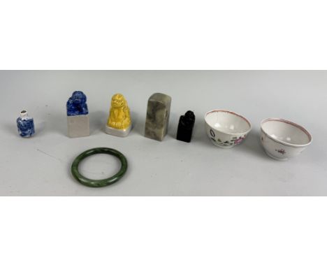 CHINESE CERAMICS TO INCLUDE STONE SEAL, JADE BANGLE