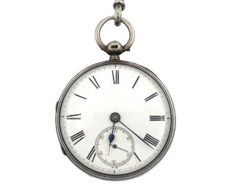 Victorian silver open face fusee lever pocket watch by Adam Burdess, Coventry, No. 1795, white enamel dial with Roman numeral