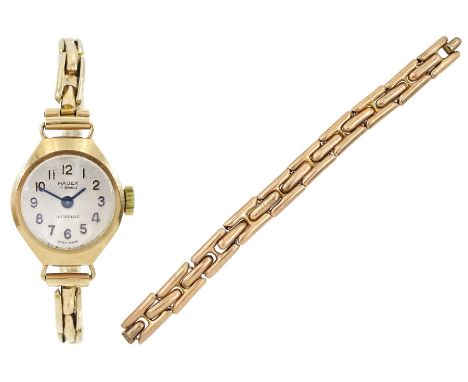 Majex gold ladies manual wind wristwatch, on gold expanding strap and one other rose gold expanding strap, all 9ctCondition R