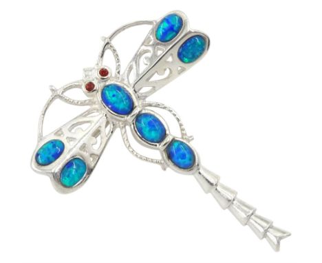 Silver opal dragonfly brooch, stamped 925 Condition Report:Dimensions = 32mm x 42mm, good condition 