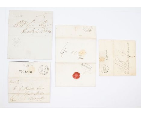 ‘TOO LATE’ - 4x Covers - 17 April 1778 Bristol to Undersheriff of Cornwall with late fee in script. (4mm serif). Contents con