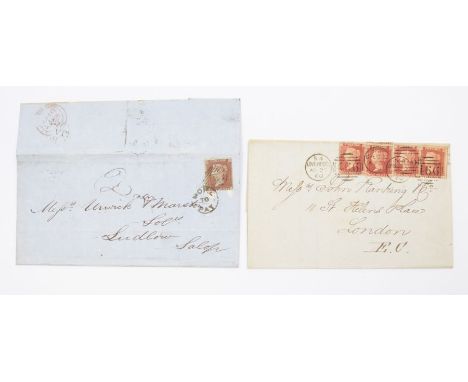 Cover - April 1860 - Liverpool to London - group of 4 1d Reds (QK, QL, QI, QA) with sharp circular duplex 466. Clean item. Al