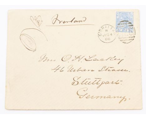 GB used in Gibraltar, 1880 2½d blue on cover to Stuttgart, lovely duplex cancel, endorsed overland by hand. Display page full