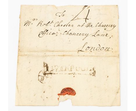 Douglass IOM - Letter to London via Liverpool. 18 Jan 1774. Boxed straight line Liverpool transit mark and Bishop mark (type 