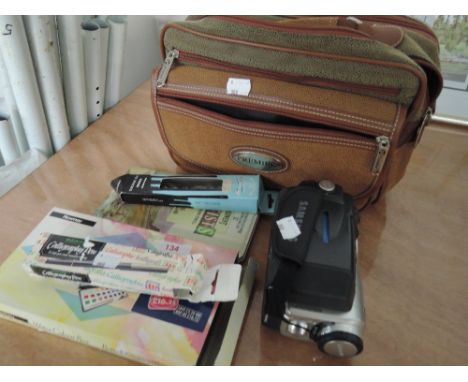 A Samsung digital video camera and case, artists equipment and calligraphy pen