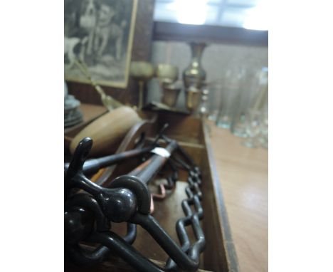 A selection of brass, plated and treen including teloscopic tie racks
