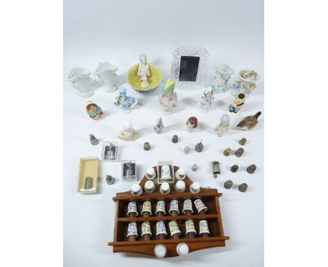 THIMBLE COLLECTION WITH RACK and a quantity of pin cushion dolls, and a boxed Waterford portrait frame, ETC