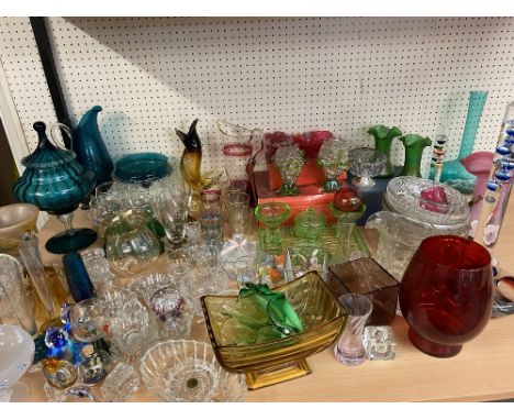 GLASSWARE - iridescent, Cranberry and Art glass amongst a very large assortment, also, boxed glass sets ETC