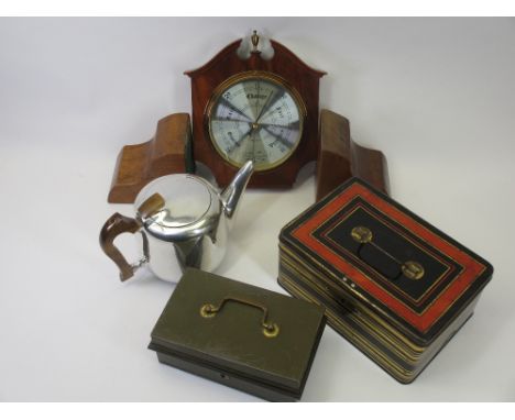 PIQUOT TEAPOT, classically shaped bookends, barometer and cash boxes