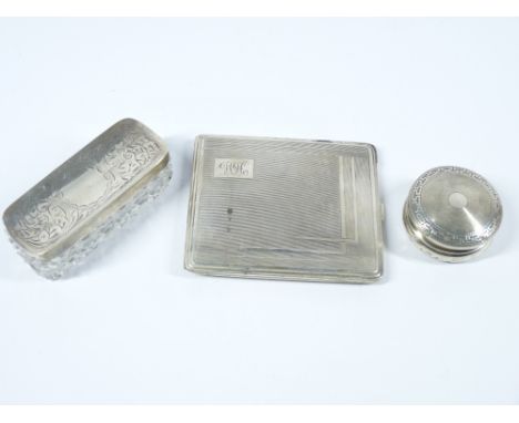 SMALL SILVER, 3 ITEMS to include a cigarette case, Birmingham 1936, maker Charles S Green &amp; Co, monogrammed to the cartou