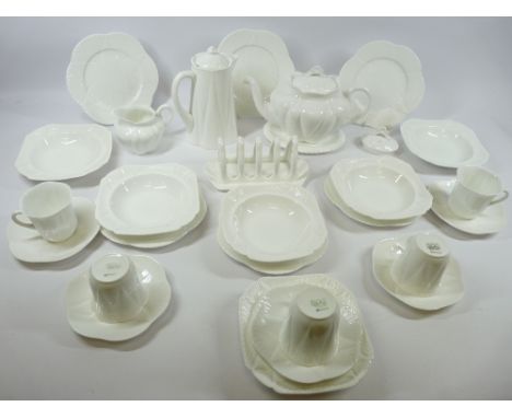SHELLEY CHINA DAINTY WHITE TEA, COFFEE &amp; BREAKFASTWARE, 25 plus pieces including teapot and coffee pot