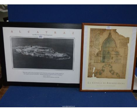 A framed Print of Alcatraz and La Cupola Di Brunelleschi.