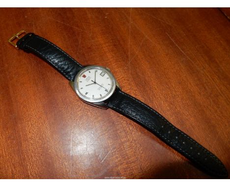 An Omega Electronic f300Hz Seamaster Chronometer, the white metal coloured face having baton hour marks, Omega for the 12 o'c