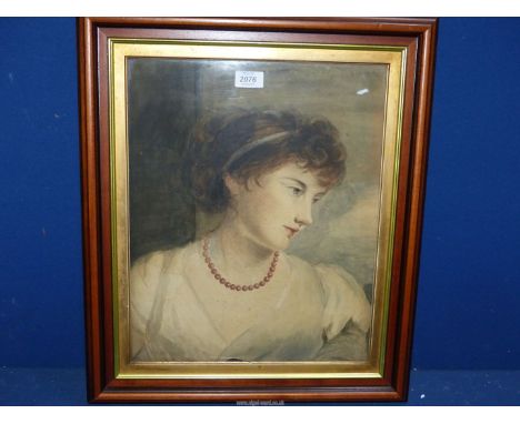 A framed Watercolour depicting a portrait of a young lady, no visible signature. 18 3/4" x 22".