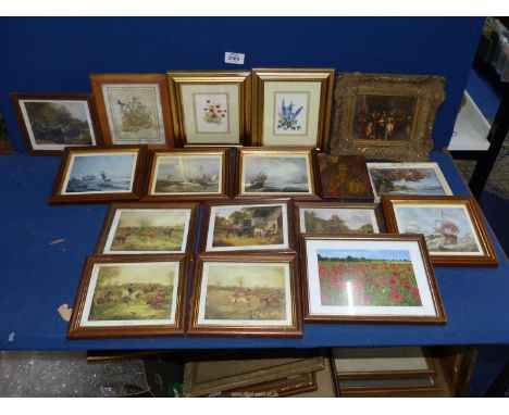 A quantity of small Prints to include; H. Alken Hunting prints, floral prints, print on board of The Saviour Icon, etc.