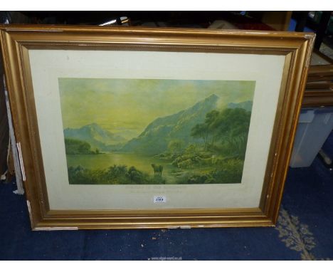 A large framed Print 'Evening in the Highlands' from the original painting by Hubert G. Percy, 31 1/4" x 24 1/4".