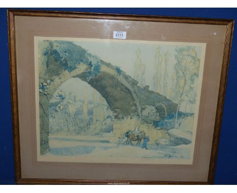 Sir Frank Brangwyn (1867-1959) 'Assissi Bridge', lithograph in colour, signed in pencil. 26 1/4" wide x 22" high including fr