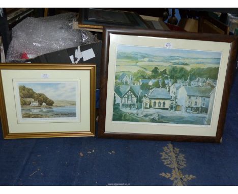A framed and signed Ltd. edition Print 300/500 of Hay-on-Wye by Trevor Taylor, plus another signed Ltd. edition print 308/750