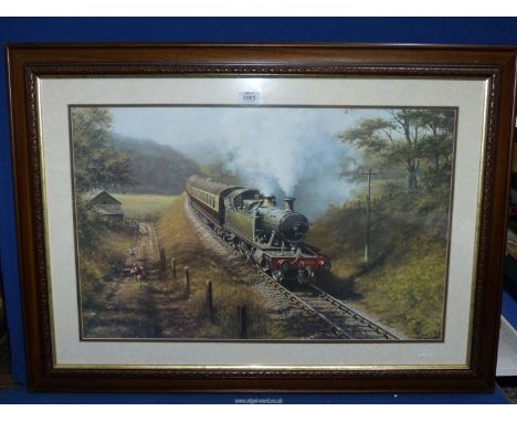 A large framed Print titled 'Racing the Train' by Don Breckon. 36 1/2" x 26 1/2".
