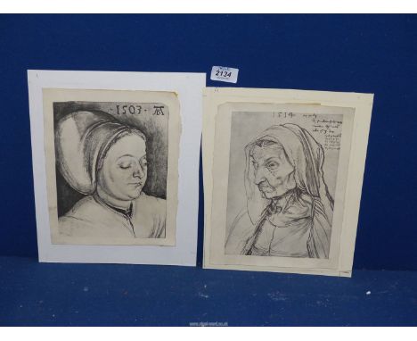 A Durer Print of a Portrait of the artists mother (possibly Agnes Durer), plus another.
