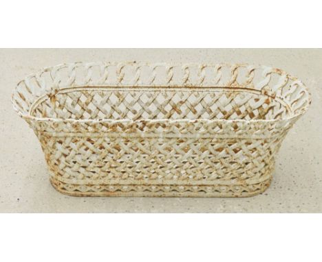 Victorian painted cast iron lattice planter trough, 35" wide, 13" high, 15" deep