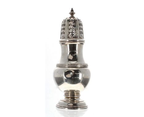 George VI silver baluster sugar sifter, maker S Blackensee &amp; Son Ltd, Birmingham 1939, 8" high, 6.8oz t (at fault)