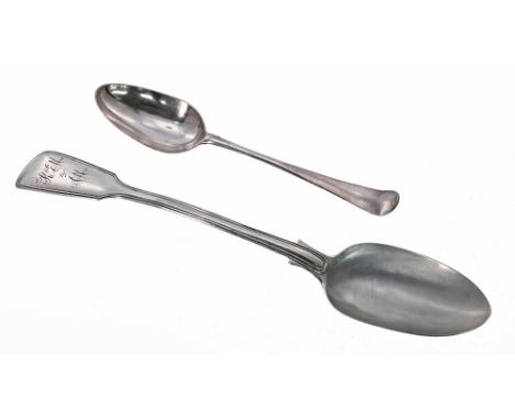 George V silver fiddle pattern serving spoon, with reeded border, monogrammed, maker Chawner &amp; Co. London 1916, 12" long;